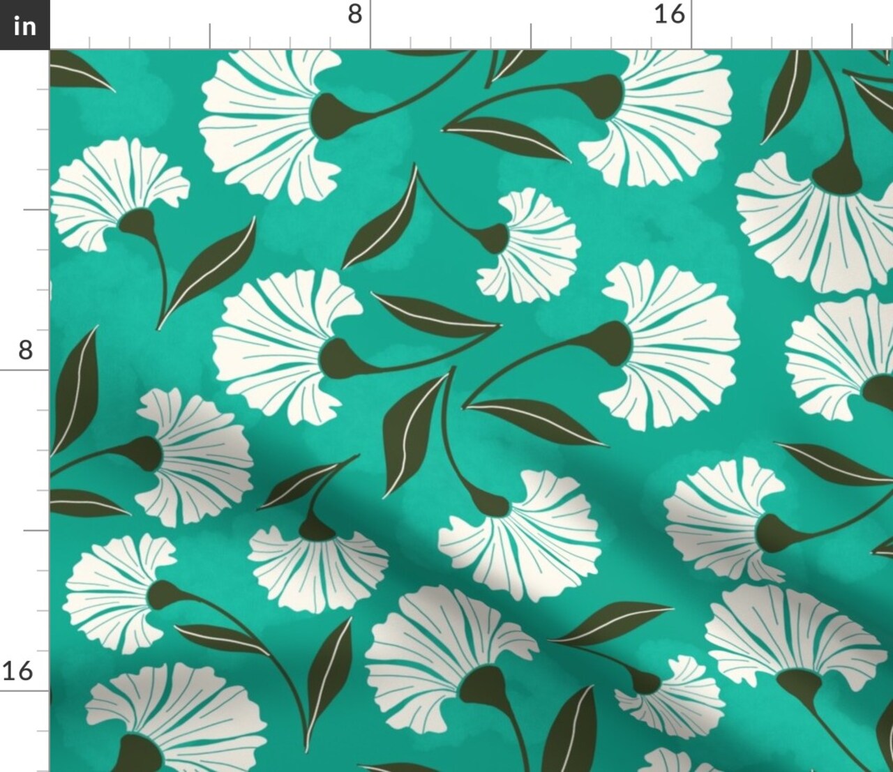 Weathered Teal Floral Nature Victorian Summer Garden Picnic Jade Green White Custom Printed Fabric by Spoonflower Various Fabrics by the Yard or Fat Quarter